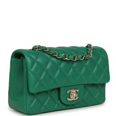Chanel Mini Classic Rectangular Flap Bag Green Lambskin Light Gold Hardware