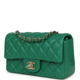 Chanel Mini Classic Rectangular Flap Bag Green Lambskin Light Gold Hardware - Thumbnail View 5