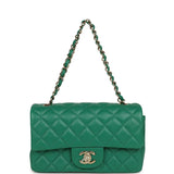 Chanel Mini Classic Rectangular Flap Bag Green Lambskin Light Gold Hardware - Thumbnail View 7