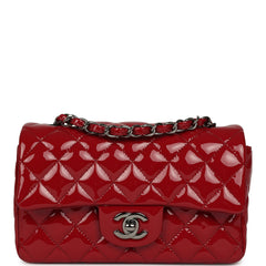 Chanel Mini Classic Rectangular Flap Bag Dark Red Patent Ruthenium Hardware