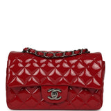 Chanel Mini Classic Rectangular Flap Bag Dark Red Patent Ruthenium Hardware - Thumbnail View 1