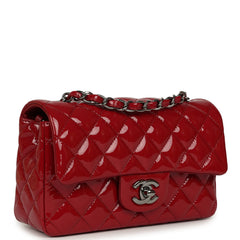 Chanel Mini Classic Rectangular Flap Bag Dark Red Patent Ruthenium Hardware