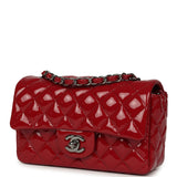 Chanel Mini Classic Rectangular Flap Bag Dark Red Patent Ruthenium Hardware - Thumbnail View 5