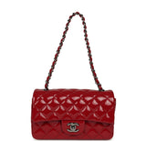 Chanel Mini Classic Rectangular Flap Bag Dark Red Patent Ruthenium Hardware - Thumbnail View 7