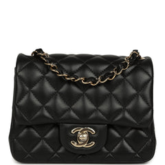 Chanel Mini Classic Square Flap Bag Black Lambskin Light Gold Hardware