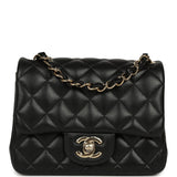 Chanel Mini Classic Square Flap Bag Black Lambskin Light Gold Hardware - Thumbnail View 1