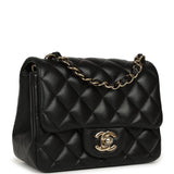Chanel Mini Classic Square Flap Bag Black Lambskin Light Gold Hardware - Thumbnail View 2