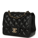 Chanel Mini Classic Square Flap Bag Black Lambskin Light Gold Hardware - Thumbnail View 5