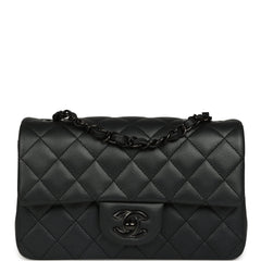 Chanel Mini Classic Rectangular Flap Bag So Black Iridescent Lambskin Black Hardware