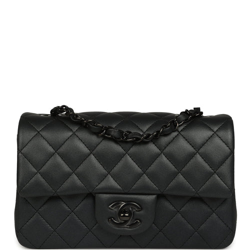Chanel Mini Classic Rectangular Flap Bag So Black Iridescent Lambskin Black Hardware