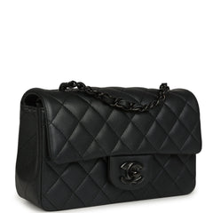 Chanel Mini Classic Rectangular Flap Bag So Black Iridescent Lambskin Black Hardware