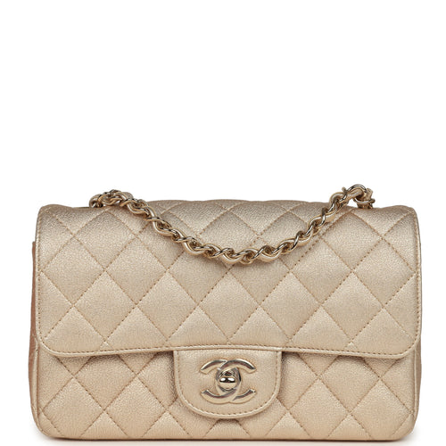Chanel Mini Classic Rectangular Flap Bag Gold Grained Lambskin Caviar Light Gold Hardware