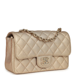 Chanel Mini Classic Rectangular Flap Bag Gold Grained Lambskin Caviar Light Gold Hardware