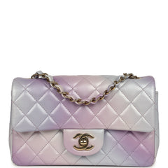 Pre-owned Chanel Mini Rectangular Flap Bag Purple Ombre Lambskin Light Gold Hardware