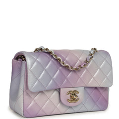 Pre-owned Chanel Mini Rectangular Flap Bag Purple Ombre Lambskin Light Gold Hardware