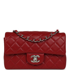 Chanel Mini Classic Rectangular Flap Bag Red Lambskin Silver Hardware