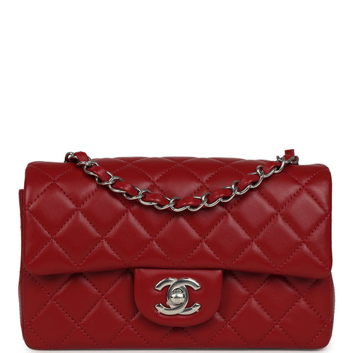 Chanel Mini Classic Rectangular Flap Bag Red Lambskin Silver Hardware