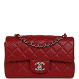 Chanel Mini Classic Rectangular Flap Bag Red Lambskin Silver Hardware - Thumbnail View 1