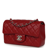 Chanel Mini Classic Rectangular Flap Bag Red Lambskin Silver Hardware - Thumbnail View 5