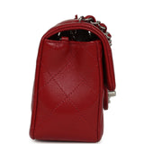 Chanel Mini Classic Rectangular Flap Bag Red Lambskin Silver Hardware - Thumbnail View 3