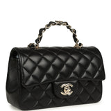 Chanel Mini Classic Rectangular Top Handle Flap Bag Black Lambskin Light Gold Hardware - Thumbnail View 2