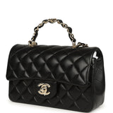 Chanel Mini Classic Rectangular Top Handle Flap Bag Black Lambskin Light Gold Hardware - Thumbnail View 5
