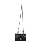 Chanel Mini Classic Rectangular Top Handle Flap Bag Black Lambskin Light Gold Hardware - Thumbnail View 7