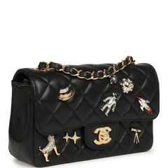 Chanel Mini Classic "Space Charms" Rectangular Flap Bag Black Lambskin Gold Hardware