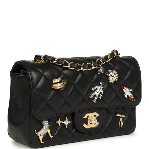 Chanel Mini Classic "Space Charms" Rectangular Flap Bag Black Lambskin Gold Hardware