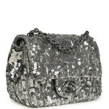 Chanel Mini Classic Square Flap Bag Metallic Silver Sequins Ruthenium Hardware - Thumbnail View 2