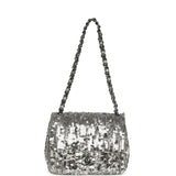 Chanel Mini Classic Square Flap Bag Metallic Silver Sequins Ruthenium Hardware - Thumbnail View 7