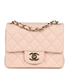 Chanel Mini Classic Square Flap Bag Pink Lambskin Gold Hardware