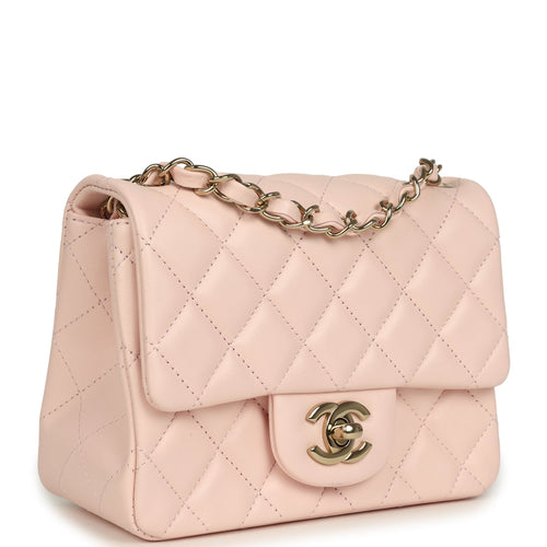 Chanel Mini Classic Square Flap Bag Pink Lambskin Gold Hardware