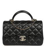 Chanel Mini Classic Rectangular Top Handle Flap Bag Black Lambskin Light Gold Hardware - Thumbnail View 1