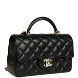 Chanel Mini Classic Rectangular Top Handle Flap Bag Black Lambskin Light Gold Hardware - Thumbnail View 2