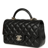 Chanel Mini Classic Rectangular Top Handle Flap Bag Black Lambskin Light Gold Hardware - Thumbnail View 5