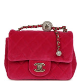 Chanel Mini Pearl Crush Square Flap Bag Fuchsia Velvet Light Gold Hardware - Thumbnail View 1