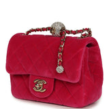 Chanel Mini Pearl Crush Square Flap Bag Fuchsia Velvet Light Gold Hardware - Thumbnail View 5