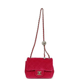 Chanel Mini Pearl Crush Square Flap Bag Fuchsia Velvet Light Gold Hardware - Thumbnail View 7