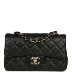 Chanel Mini Classic Rectangular Flap Bag Black Lambskin Light Gold Hardware
