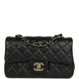 Chanel Mini Classic Rectangular Flap Bag Black Lambskin Light Gold Hardware - Thumbnail View 1