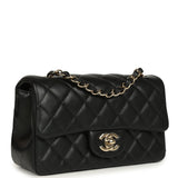 Chanel Mini Classic Rectangular Flap Bag Black Lambskin Light Gold Hardware - Thumbnail View 2