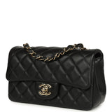 Chanel Mini Classic Rectangular Flap Bag Black Lambskin Light Gold Hardware - Thumbnail View 5