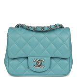 Chanel Mini Classic Square Flap Bag Light Blue Lambskin Silver Hardware - Thumbnail View 1