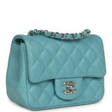 Chanel Mini Classic Square Flap Bag Light Blue Lambskin Silver Hardware - Thumbnail View 2