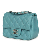 Chanel Mini Classic Square Flap Bag Light Blue Lambskin Silver Hardware - Thumbnail View 5