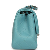 Chanel Mini Classic Square Flap Bag Light Blue Lambskin Silver Hardware - Thumbnail View 3