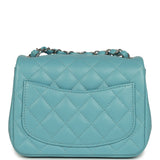 Chanel Mini Classic Square Flap Bag Light Blue Lambskin Silver Hardware - Thumbnail View 4