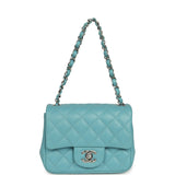 Chanel Mini Classic Square Flap Bag Light Blue Lambskin Silver Hardware - Thumbnail View 7