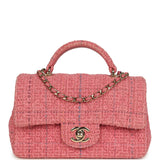 Pre-owned Chanel Mini Classic Rectangular Top Handle Flap Bag Pink Tweed Light Gold Hardware - Thumbnail View 1